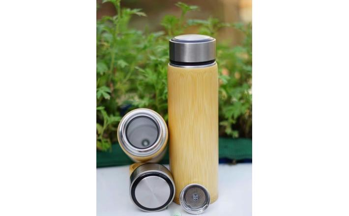  Bamboo Thermal Bottle With Stainless Steel Lid