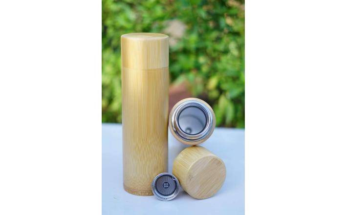  Bamboo Thermal Bottle With Stainless Steel Lid