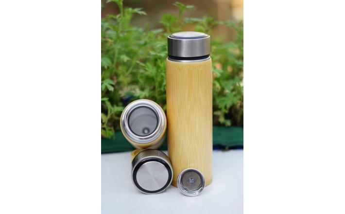  Bamboo Thermal Bottle With Stainless Steel Lid